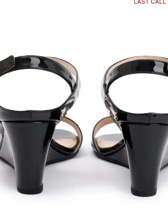 Prada Black Patent Open-Toe Ankle Strap Wedge Sandals Size 39.5 - Picture 3 of 13